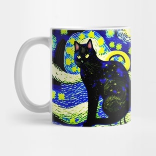 Black Cat Starry Night Mug